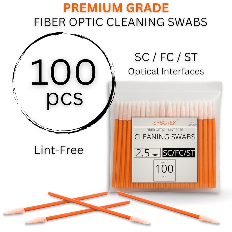 Sysotek Fiber Optic Cleaning Swabs - 100 Pack - SC 2.5mm - for Cleaning Optical Components. Lint Free Anti-Static Swabs, Cleaning Stick for Ports and Adapters, SC Connector Cleaner Tool for Field Use - Image 2